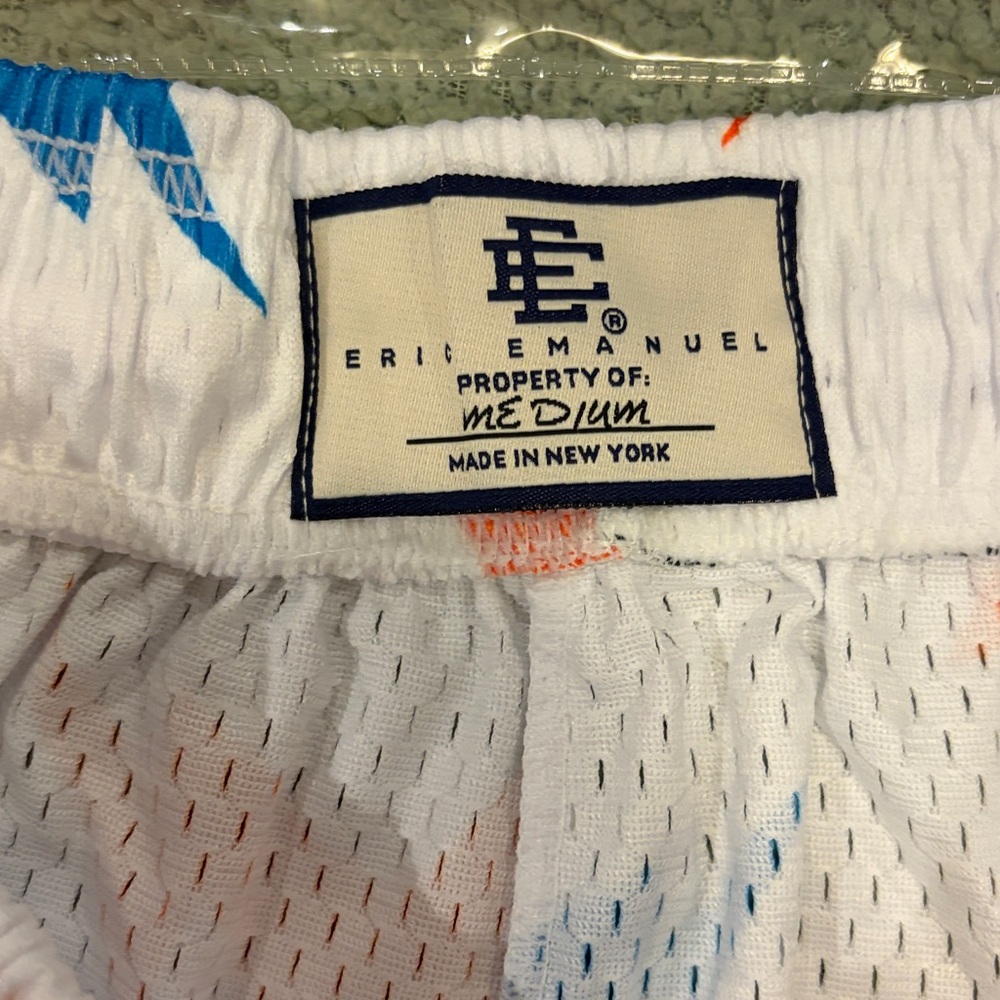 NEW Eric Emanuel x Bape Men’s 1:1 White Mesh Athletic Shorts sz Medium - Picture 3 of 7